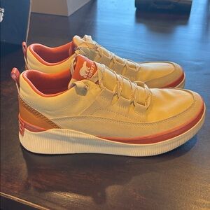 Sorel Women's Waterproof Low Sneaker in Cream and Orange